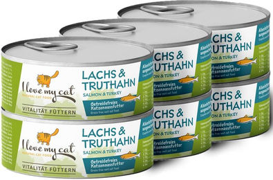 I love my cat Futterset für Kitten mit Lachs und Truthahn zur Gewichtskontrolle, getreidefrei, 6x100 g Nassfutter und 50 g Pulver - 6 x 100 g – Bild 1 von 5