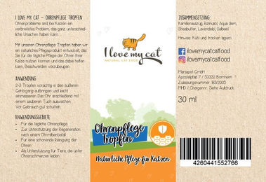 I love my cat Ohrenreiniger Ohrenpflege Tropfen für Katzen mit Naturinhaltsstoffen 30 ml - 30 ml – Bild 1 von 4