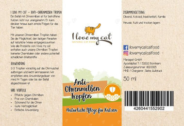 I love my cat Spot-On Anti-Ohrmilben Tropfen für Katzen mit Kokosnussöl 50 ml - 50 ml – Bild 1 von 2