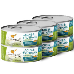 Produktbild von I love my cat NATURAL CAT FOOD Katzenfutter Nass mit Lachs und Truthahn - 6 x 100 g