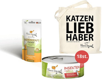 Produktbild von I Love My Cat Sparset für Katzen mit Nierenschwäche Hypoallergenes Nassfutter mit Insekten und Nierenkraft Pulver - 18 x 85 g