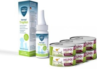 Produktbild von I love my cat Vermal Set für Katzen Marsavet Vermal Tropfen 50 ml + Nassfutter mit Huhn - 50 ml