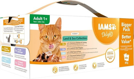 Produktbild von IAMS Delights Adult Land & Sea Nassfutter für Katzen - 48 x 85 g
