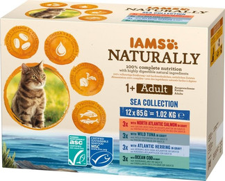 Produktbild von IAMS Naturally Cat Adult Sea Collection Nassfutter mit Fisch - 12 x 85 g