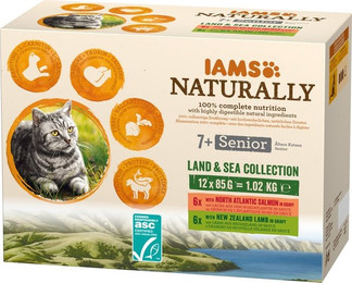 Produktbild von IAMS Naturally Senior Katzenfutter Nass in Sauce Land & Sea Collection - 12 x 85 g