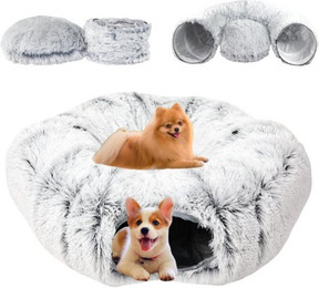 Produktbild von ibettertec Katzentunnel Tierbett Grau mit waschbarem Kissen