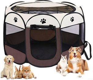 Produktbild von ibettertec Tierhaus Faltbarer Katzenkäfig, Haustierkäfig, Kleintier Auslauf, 91×91×58cm, für Hunde, Katzen, Hasen & Kleintiere im Innen- und Außenbereich