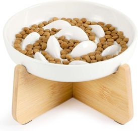 Produktbild von IDOGCHEW Keramik Anti-Schling Katzennapf mit Bambusrahmen