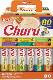 Produktbild von INABA Cat Churu Chicken Recipe 80x14g Mix cremiger Leckerlis mit Huhn für Katzen