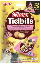 Produktbild von INABA Cat Churu Tidbits Tuna and Salmon Recipe weiche und cremige Leckerlis mit Thunfisch und Lachs für Katzen 3x12g