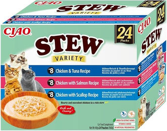 Produktbild von INABA Cat Ciao Stew Creamy Variety 24x40g Mix Leckerlis mit Huhn, Fisch und Jakobsmuscheln in cremiger Sauce