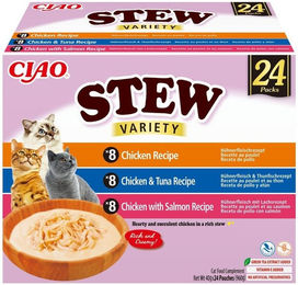 Produktbild von INABA Cat Ciao Stew Creamy Variety 24x40g Mix Leckerlis mit Huhn, Thunfisch und Lachs in cremiger Sauce