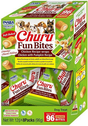 Produktbild von INABA Churu Fun Bites Huhn mit Kürbis Snack für Hunde - 8 x 12 g
