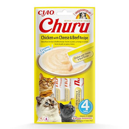 Produktbild von INABA Churu Katzensticks mit Huhn, Käse und Rindfleisch - 4 x 14 g