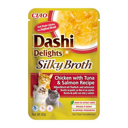 Produktbild von INABA Dashi Delights Silky Broth Katzenfutter nass Huhn, Thunfisch und Lachs - 40 g