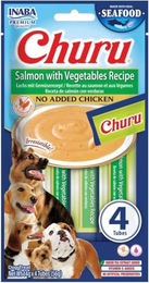 Produktbild von INABA Dog Churu Fish Based Salmon with Vegetables Recipe 4x14g cremige Leckereien mit Lachs und Gemüse für Hunde