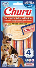 Produktbild von INABA Dog Churu Fish Based Tuna with Salmon Recipe 4x14g cremige Leckerlis mit Thunfisch und Lachs für Hunde