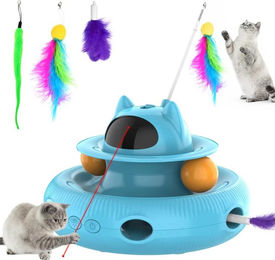 Produktbild von Interaktives 4-in-1-Katzenspielzeug, wiederaufladbarer Federstab, Laser-Trackball, einziehbare Feder, beliebtes Indoor-Spielzeug für Katzen blau