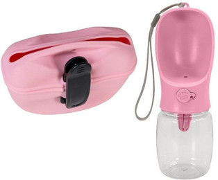 Produktbild von Intirilife Hunde Set Rosa: Silikon Leckerlibeutel & Kunststoff Trinkflasche - 2 x 300 ml