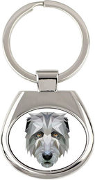 Produktbild von Irish Wolfhound Geometrischer Schlüsselanhänger mit Foto und Schriftzug Art-Dog weiß