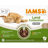 Produktbild von IAMS Advanced Nutrition Grain Free Land Collection Katzen Nassfutter Adult Stückchen in Sauce Huhn Lamm Rind Ente 24 x 85 g - 24 x 85 g