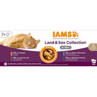 Produktbild von IAMS Advanced Nutrition Land & Sea Collection Katzen Nassfutter Senior 7+ Stückchen in Gelee Lamm Hering Huhn Thunfisch 96 x 85 g - 96 x 85 g