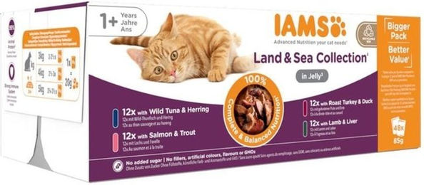 IAMS Cat Delights Adult Nassfutter Stückchen in Gelee Land & Sea 48 x 85 g - 48 x 85 g – Bild 1 von 5