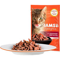 Produktbild von Iams Delights Katzen Nassfutter Rind mit Stückchen in Sauce Adult GVO-frei 12 x 85 g