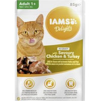 Produktbild von Iams Delights Katzenfutter Adult Stückchen in Sauce Huhn und Pute ohne Zucker und Farbstoffe 90g
