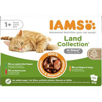 Produktbild von IAMS Delights Land Collection Katzenfutter Nass Multipack mit Stückchen in Sauce Huhn Pute Lamm Rind für erwachsene Katzen 12 x 85g - 12 x 85 g