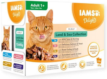 IAMS Delights Land & Sea Collection Katzen Nassfutter Adult Stückchen in Gelee 12 x 85 g - 12 x 85 g – Bild 1 von 13