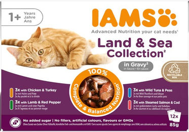IAMS Delights Land & Sea Collection Katzenfutter Nass Stückchen in Sauce Adult 12 x 85 g - 12 x 85 g – Bild 1 von 13