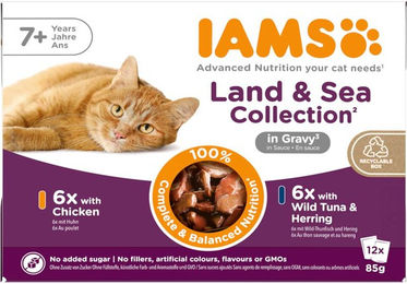 IAMS Delights Senior Katzen Nassfutter Land & Sea Collection Huhn und Fisch in Sauce 12 x 85 g - 12 x 85 g – Bild 1 von 13