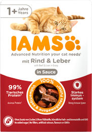 IAMS Katzen Nassfutter Adult Rind mit Stückchen in Sauce 85 g – Bild 1 von 4
