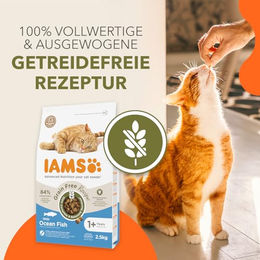IAMS Katzenfutter Trockenfutter Getreidefrei mit Huhn und Fisch für erwachsene Katzen 7,5 kg - 2 x 7,5 kg – Bild 1 von 7