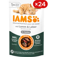Produktbild von IAMS Katzennahrung Lamm und Leber Gelee für erwachsene Katzen 24 x 85 g