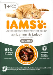 IAMS Nassfutter für Katzen Adult mit Lamm und Leber in Gelee ohne Zucker 85 g – Bild 1 von 4