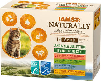Produktbild von IAMS Naturally Cat Adult Land & Sea Collection Katzen Nassfutter Stückchen in Sauce 48 x 85 g - 48 x 85 g