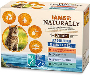 IAMS Naturally Sea Collection Katzenfutter Nass mit Fischstückchen in Sauce für erwachsene Katzen 12 x 85 g - 12 x 85 g – Bild 1 von 8