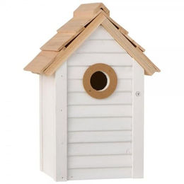 Ib Laursen Vogelhaus aus Holz in Weiß mit naturfarbenem Dach und Reinigungsklappe – Bild 1 von 3