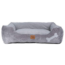 ib style Buddy Hundebett aus Plüsch in Grau für mittelgroße Hunde mit abnehmbarem Bezug – Bild 1 von 4
