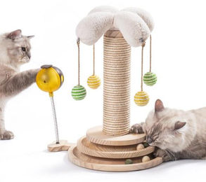 Ibenzoa 4-in-1 Kratzbaum für Katzen aus Naturholz und Sisal mit Kugelbahn und Massage-Aufsatz 45 cm – Bild 1 von 1