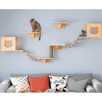 Produktbild von Ibenzoa Katzen-Kletterwand aus Kiefernholz modulares Set mit Katzenhäusern Sitzstangen Kratzpfosten und Regalbrettern