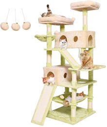 Ibenzoa Kratzbaum 180 cm für große Katzen mit Häuschen, Aussichtsplattformen, Hängematte, Sisalstämmen und Plüschliege inklusive Wandbefestigung – Bild 1 von 1