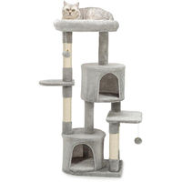 Produktbild von Ibenzoa Kratzbaum für Katzen mit Plüschbezug, 3 Plattformen, 2 Höhlen, 4 Sisalsäulen und Wandhalterung, 115 cm