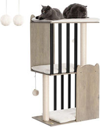 Ibenzoa Kratzbaum Grau 3-stufiger Katzenbaum mit 2 Sisal-Kratzsäulen und 3 XL-Plattformen 111 cm – Bild 1 von 1