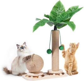 Ibenzoa Kratzpalme mit Spielzeug und Kratzpfosten aus Holz mit Sisal für kleine und mittelgroße Katzen 45 cm – Bild 1 von 1