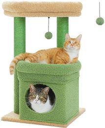 Ibenzoa mehrstöckiger Kratzbaum mit 2 Sisal-Kratzsäulen und gepolsterter Liegefläche für Katzen in frischem Grün – Bild 1 von 1