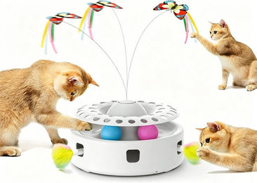 ibettertec 3-in-1 Interaktives Katzenspielzeug Automatisches Intelligenzspielzeug mit flatterndem Schmetterling für erwachsene Katzen Weiß – Bild 1 von 2