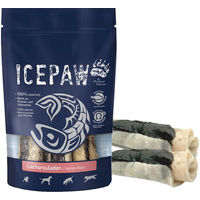 Produktbild von ICEPAW Lachsrouladen Zahnpflege-Snack für Hunde aus Lachs und Rind Monoprotein 200g